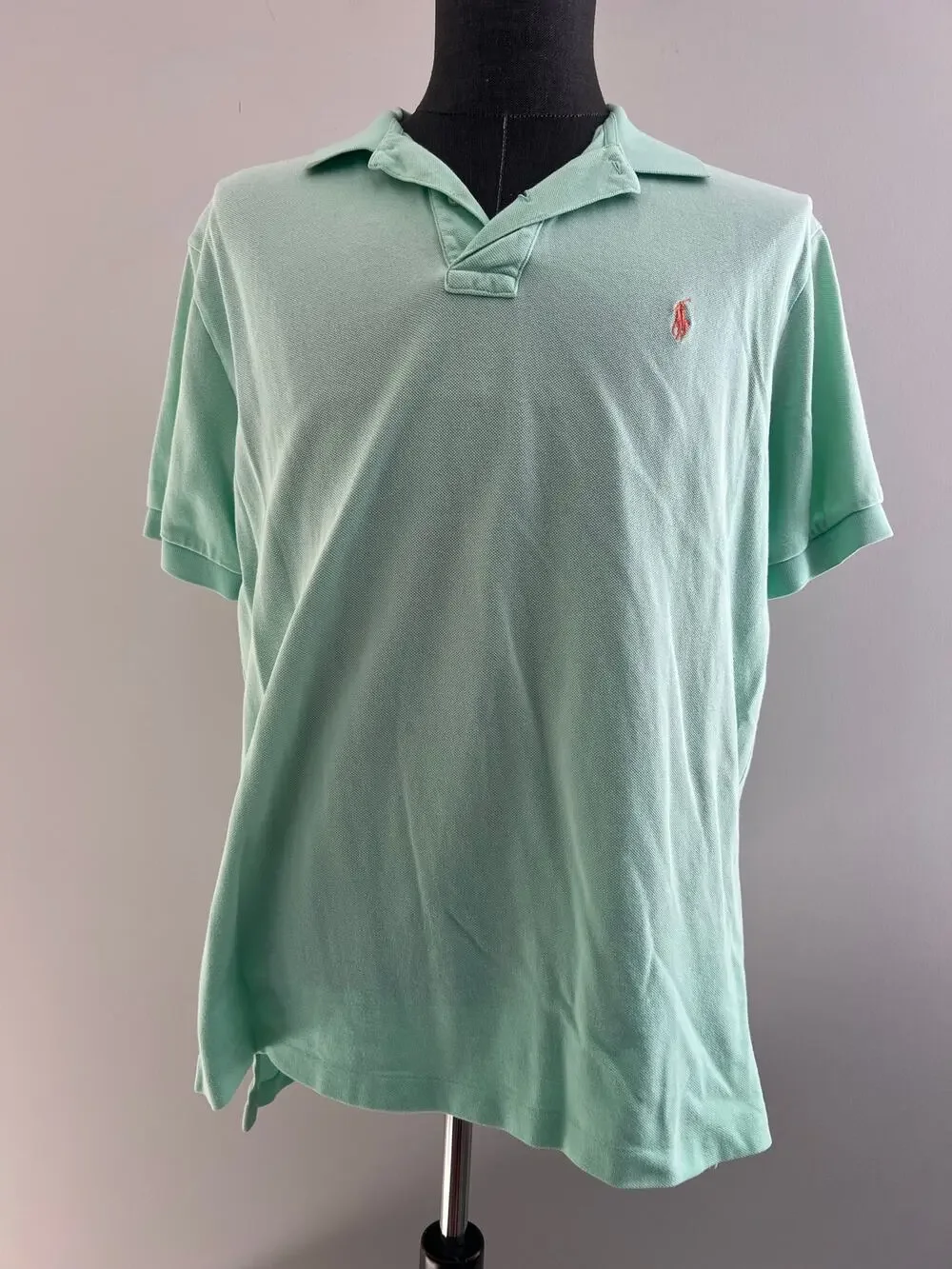 Polo Ralph Lauren 100% Pique Cotton Collared Shirt Mint Green Pink Size Large SG